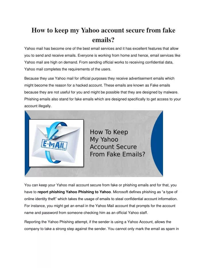 how to keep my yahoo account secure from fake