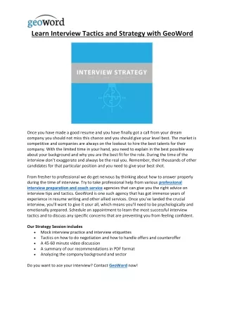Learn Interview Tactics and Strategy with GeoWord