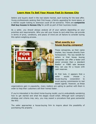 Learn How To Sell Your House Fast In Kansas City