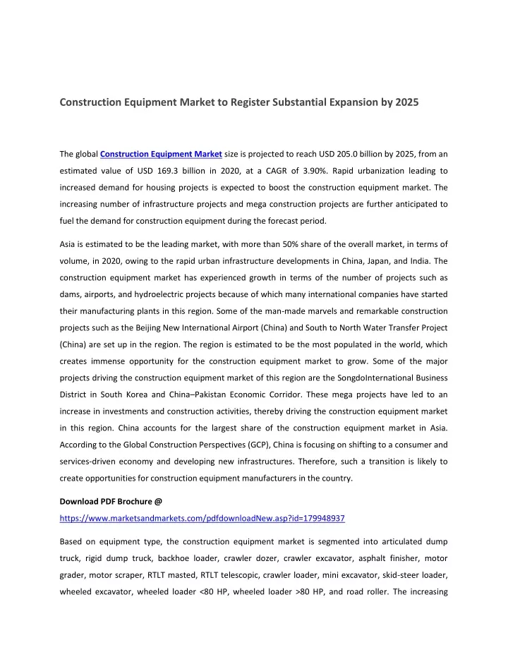 construction equipment market to register