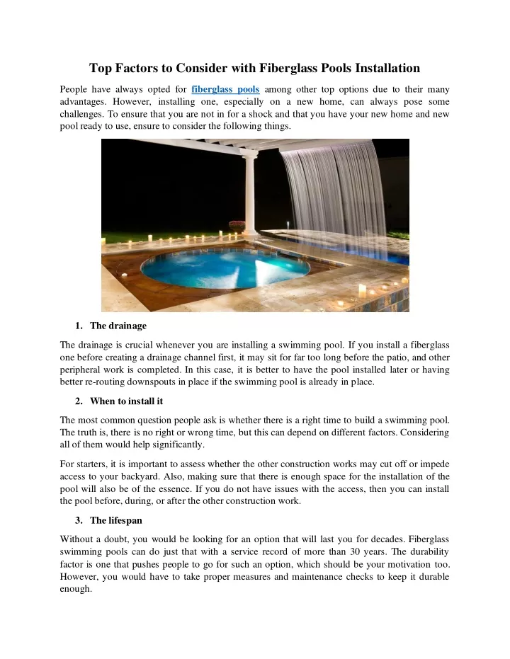 top factors to consider with fiberglass pools