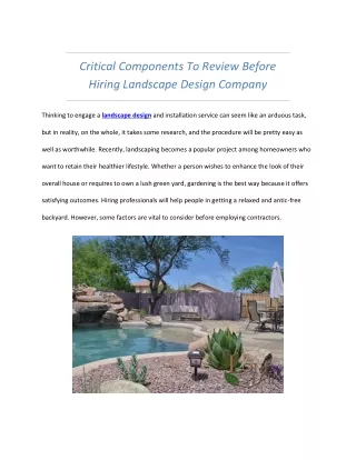 Critical Components To Review Before Hiring Landscape Design Company