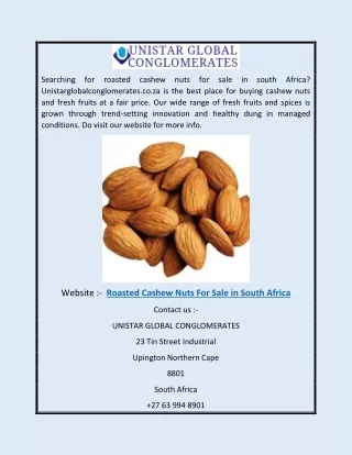 Roasted Cashew Nuts for Sale in South Africa | Unistarglobalconglomerates.co.za