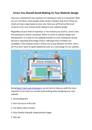 Errors You Should Avoid Making To Your Website Design