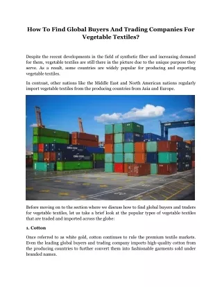 How To Find Global Buyers And Trading Companies For Vegetable Textiles