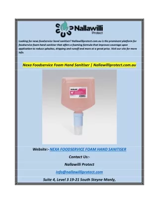 Nexa Foodservice Foam Hand Sanitiser  Nallawilliprotect.com.au
