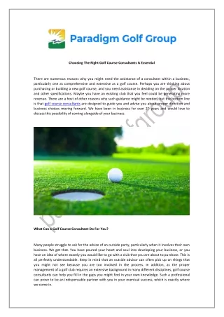 Choosing The Right Golf Course Consultants Is Essential