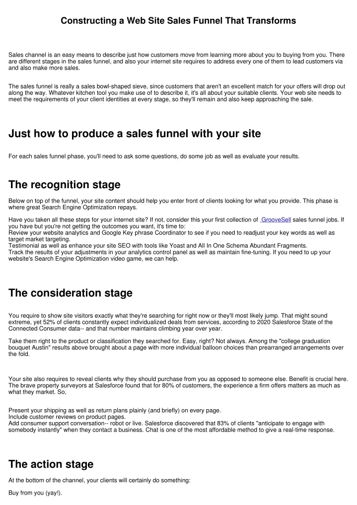 constructing a web site sales funnel that
