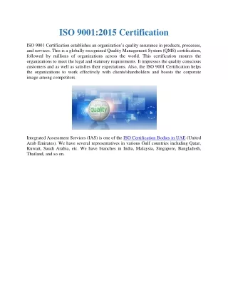 ISO 9001:2015 (QMS) Certification