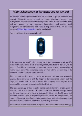 main advantages of biometric access control