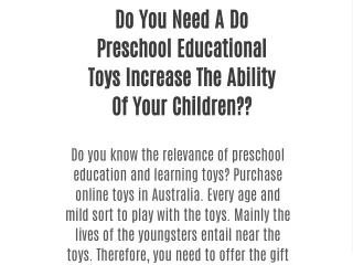 Do You Need A Do Preschool Educational Toys Increase The Ability Of Your Children??