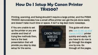 How Do I Setup My Canon Printer TR4500