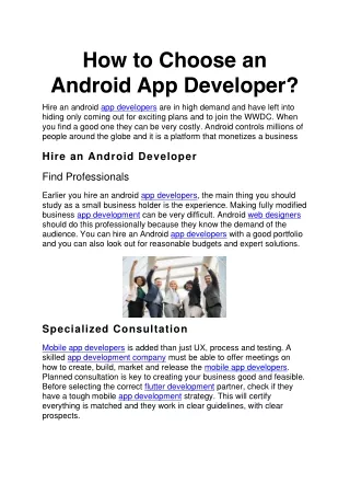 how to choose an android app developer