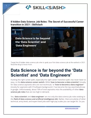 8 hidden Data Science Job Roles The Secret of Successful Career transition in 2021 Skillslash