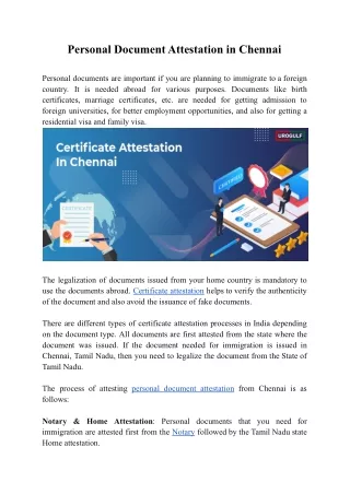Personal Document Attestation in Chennai