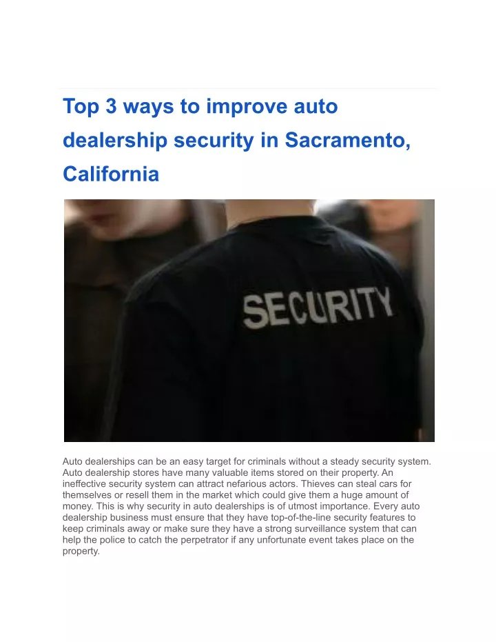 top 3 ways to improve auto dealership security