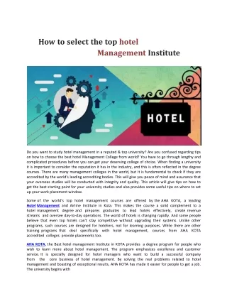 How to select the top hotel Management Institute
