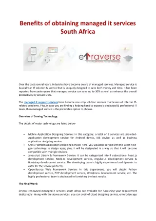 Benefits of obtaining managed it services south africa