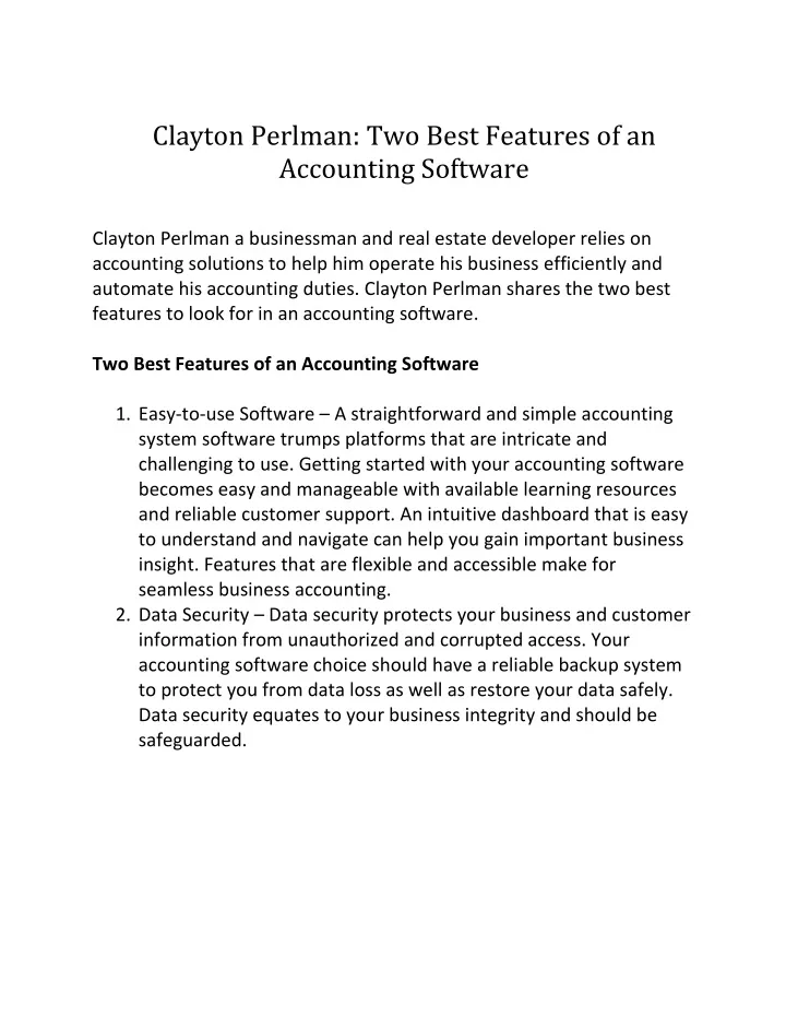 clayton perlman two best features