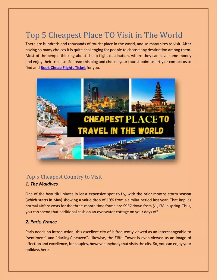 top 5 cheapest place to visit in the world