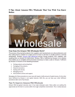 9 Tips About Amazon FBA Wholesale That You Wish You Knew Before