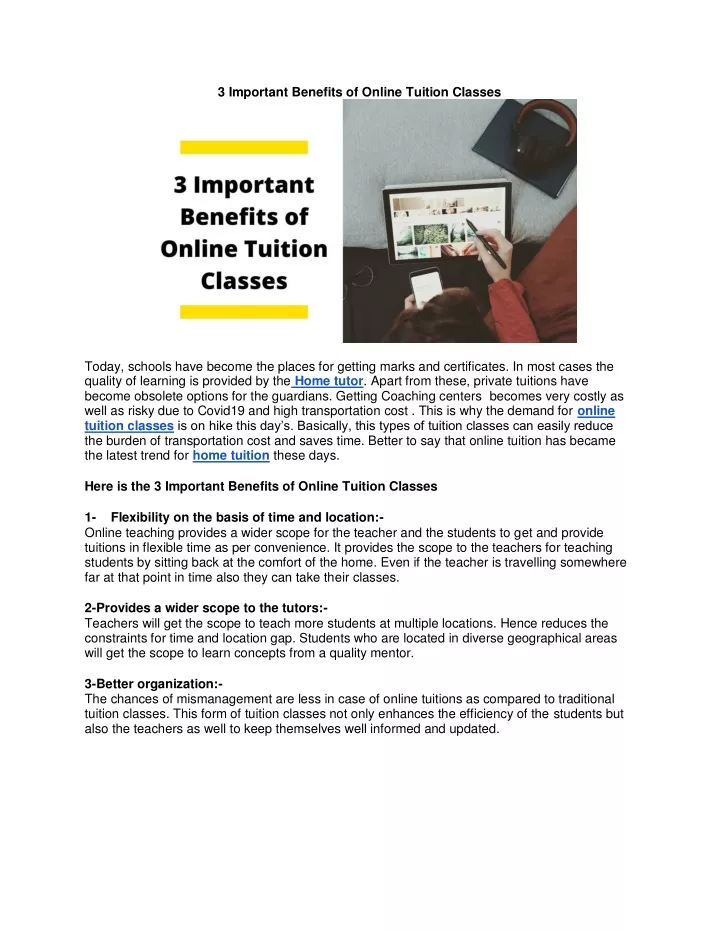 3 important benefits of online tuition classes