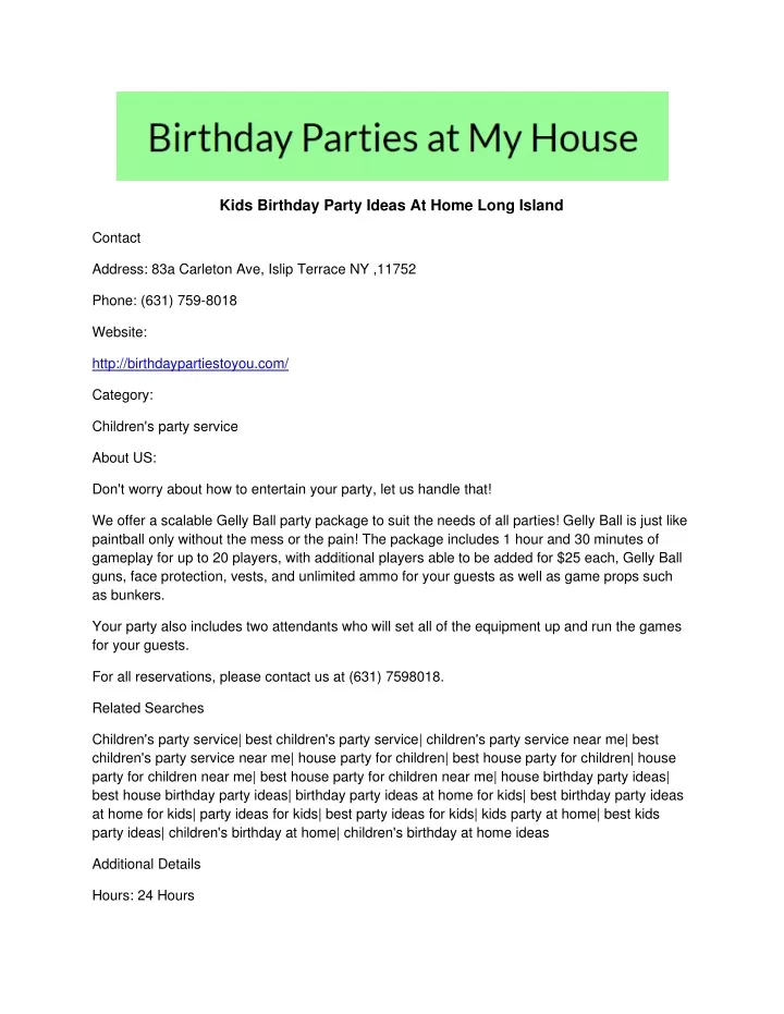 kids birthday party ideas at home long island