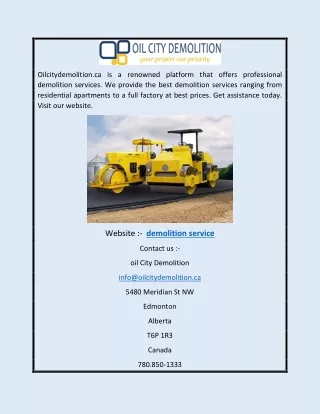 Best Demolition Service | Oilcitydemolition.ca