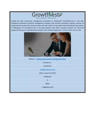 Hollywood Investment Management Firms | Growthvest.com