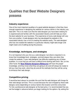 Qualities that Best Website Designers possess