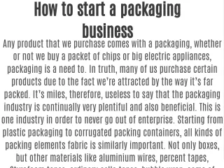 How to start  a packaging business