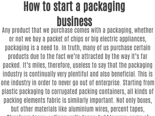 how to start a packaging business any product