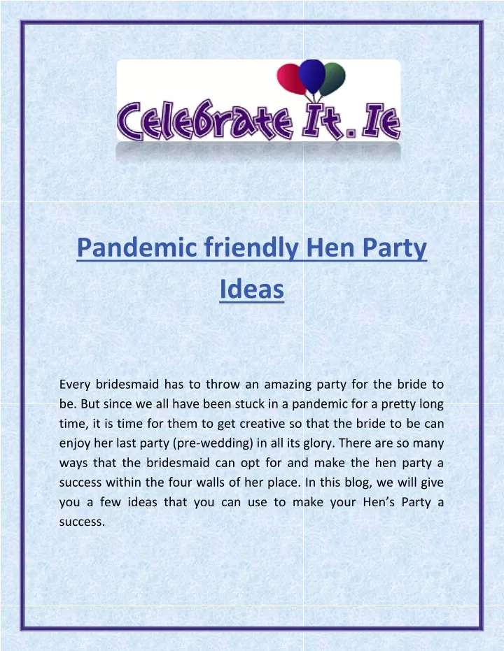 pandemic friendly hen party ideas