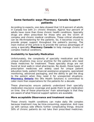 Some fantastic ways Pharmacy Canada Support patients