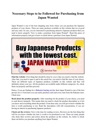 Necessary Steps to be Followed for Purchasing from Japan Wanted