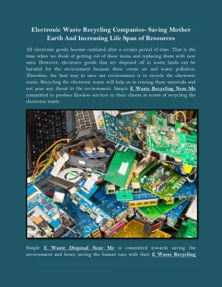 Electronic Waste Recycling Companies- Saving Mother Earth And Increasing Life Span of Resources