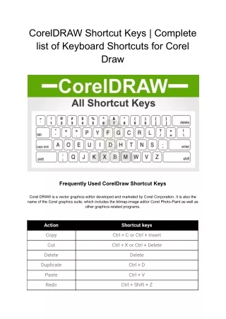 Complete List Of CorelDRAW shortcuts