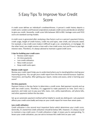 5 Easy Tips To Improve Your Credit