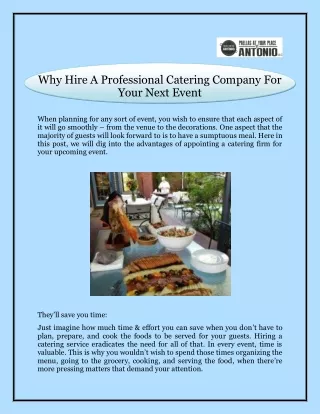 Why Hire A Professional Catering Company For Your Next Event