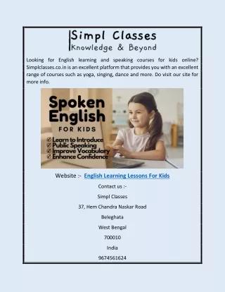 English Learning Lessons for Kids |  Simplclasses.co.in