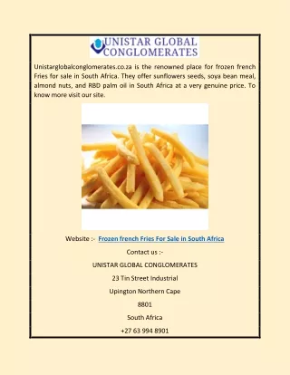 Frozen French Fries for Sale in South Africa | Unistarglobalconglomerates.co.za