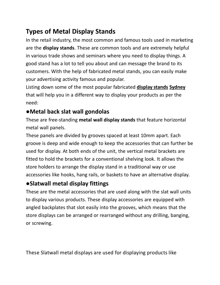 types of metal display stands in the retail