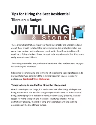 tips for hiring the best residential tilers