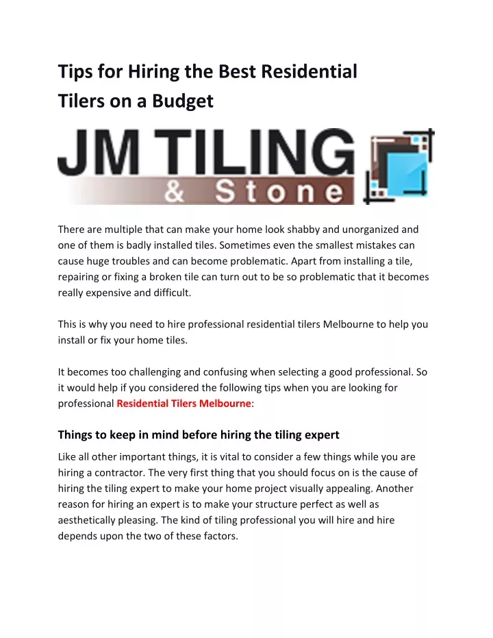 tips for hiring the best residential tilers