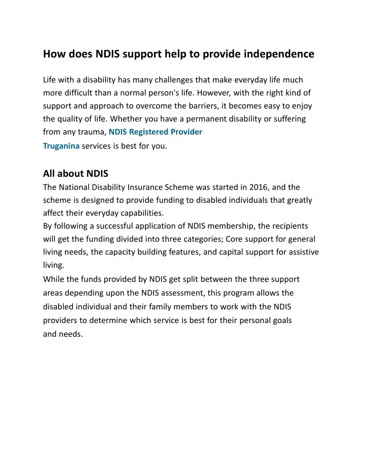 how does ndis support help to provide