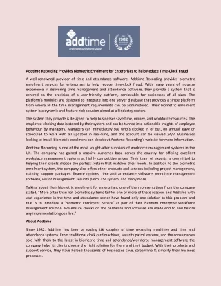 addtime recording provides biometric enrolment