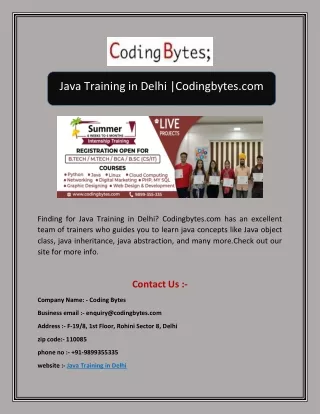 Java Training in Delhi |Codingbytes.com