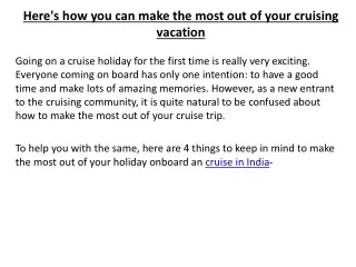 Heres how you can make the most out of your cruising vacation