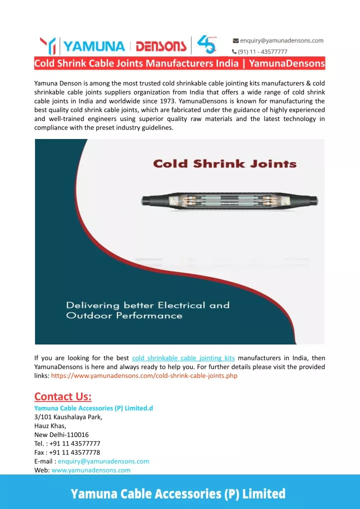 cold shrink cable joints manufacturers india