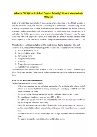 What is CLCS (Credit-linked Capital Subsidy How it aims to help MSMEs